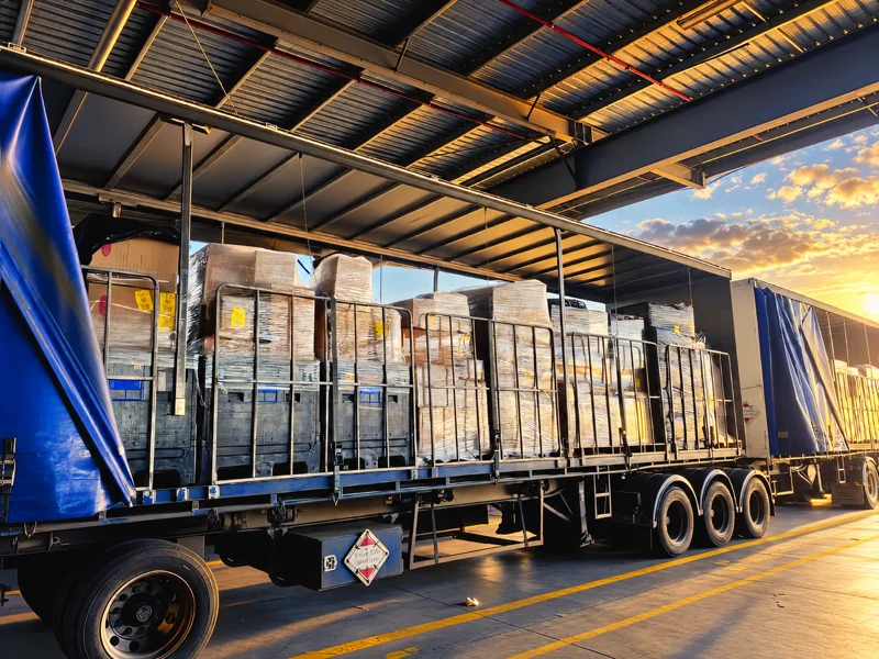 Palletised freight loaded in an SBG tautliner trailer.