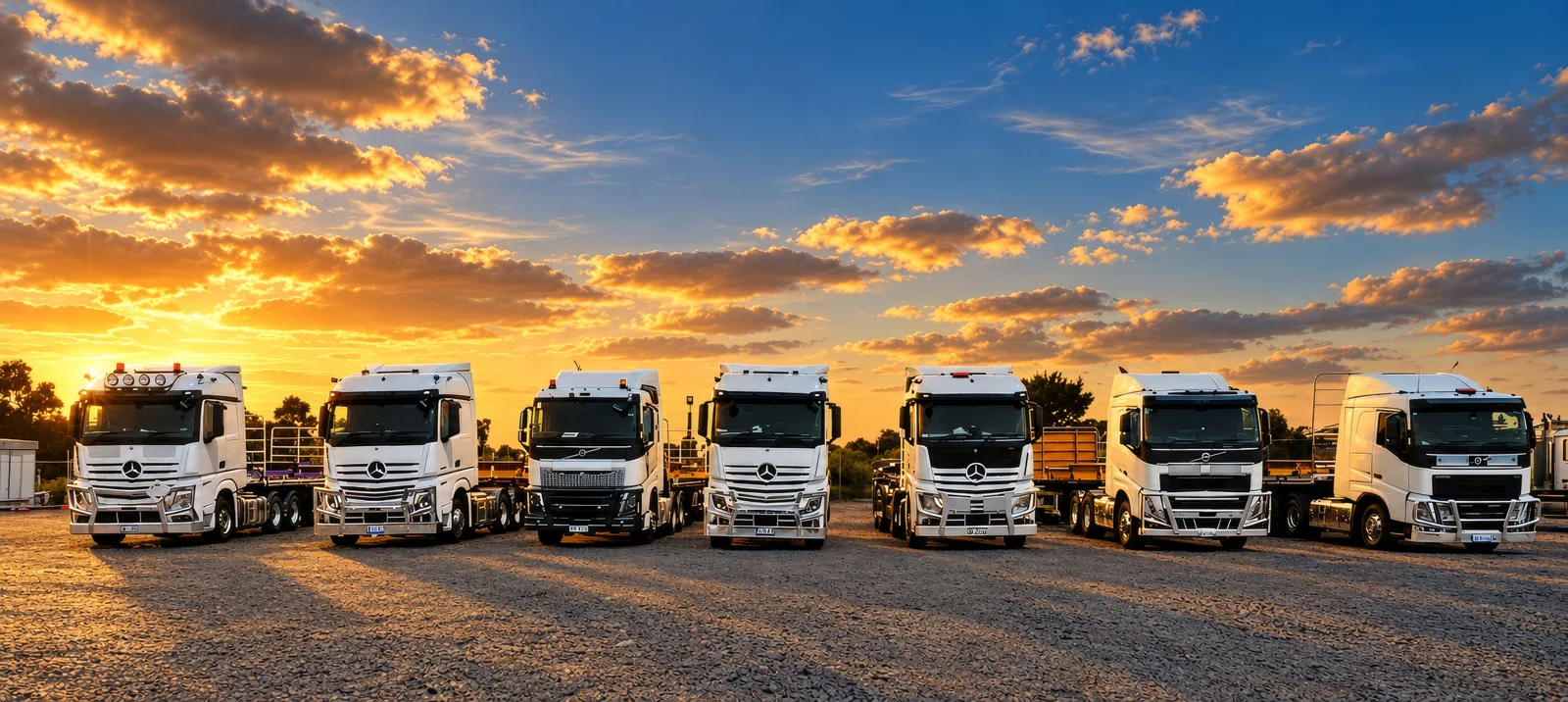 The fleet behind every commitment. SBG company photograph with golden-hour treatment.
